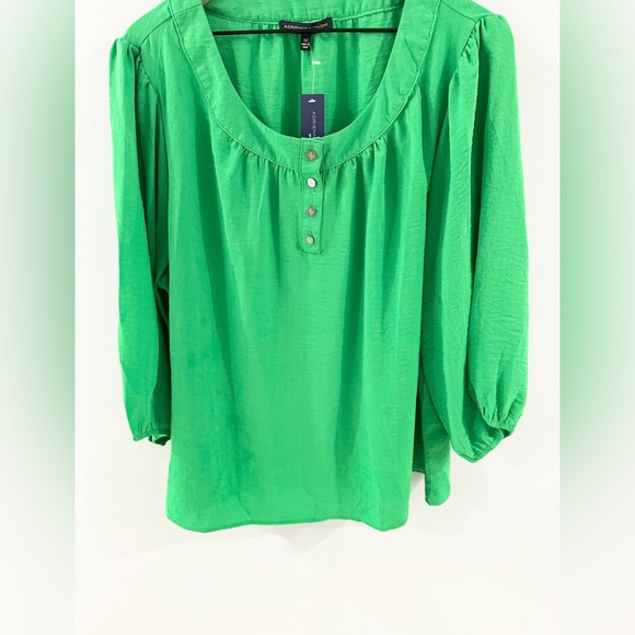 NWT Adrienne Vittadini Ballon Sleeve Blouse Green Size 2X - Picture 3 of 5
